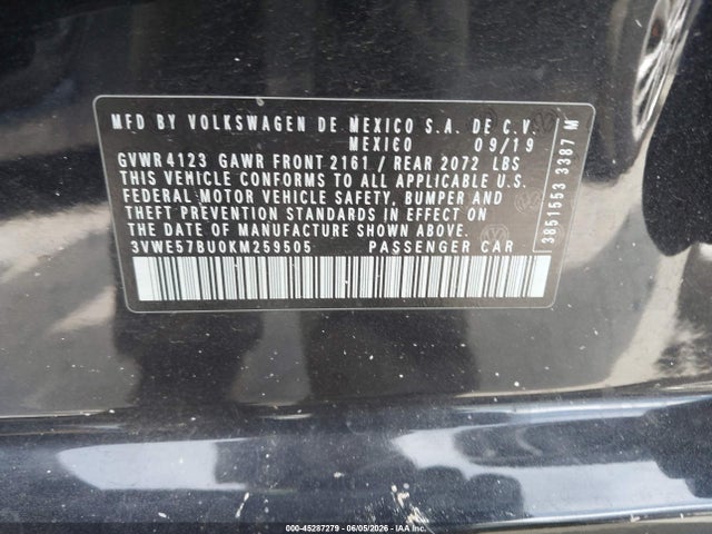 45287279 :رقم المزاد ، 3VWE57BU0KM259505 vin ، 2019 Volkswagen Jetta 1.4t Sel مزاد بيع