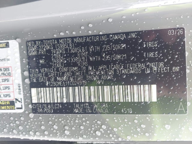 45287343 :رقم المزاد ، 2T2BCMEA1TC024919 vin ، 2026 Lexus Rx 500h F Sport Performance مزاد بيع