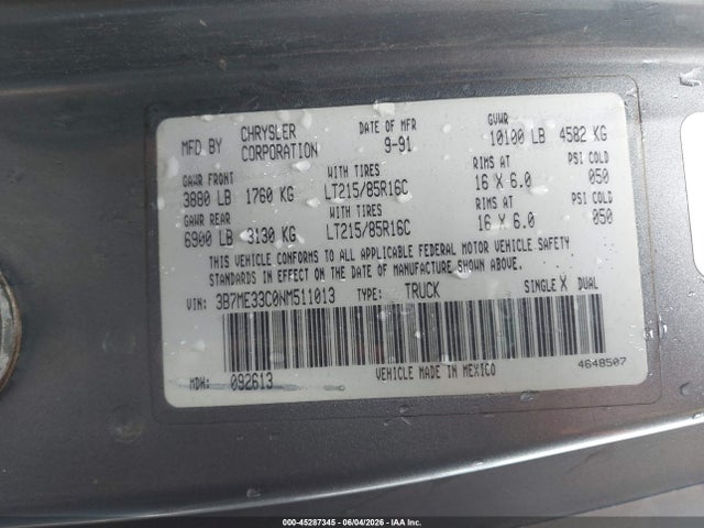 Продаж на аукціоні авто 1992 Dodge D-series D300/d350, vin: 3B7ME33C0NM511013, номер лоту: 45287345