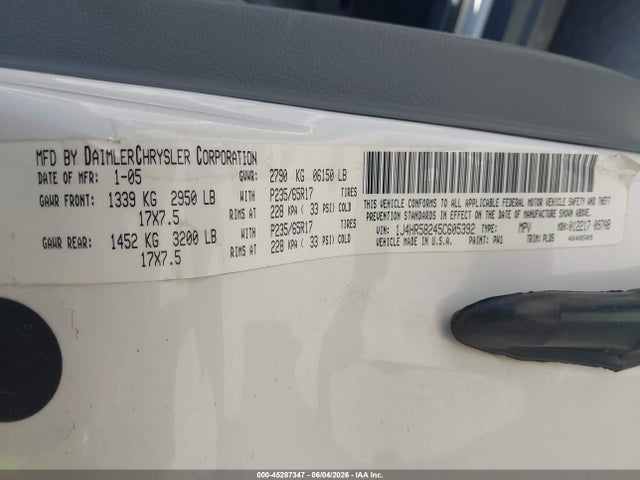 Продаж на аукціоні авто 2005 Jeep Grand Cherokee Limited, vin: 1J4HR58245C605392, номер лоту: 45287347