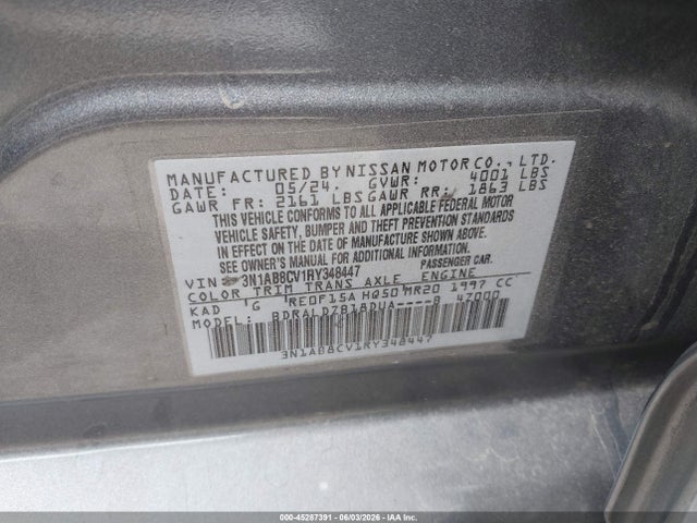 3N1AB8CV1RY348447 Nissan Sentra Sv Xtronic Cvt