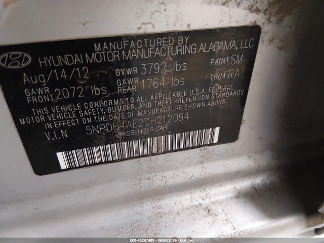 Aukcja sprzedaży 2013 Hyundai Elantra Gls, vin: 5NPDH4AE2DH212094, numer aukcji: 45287409