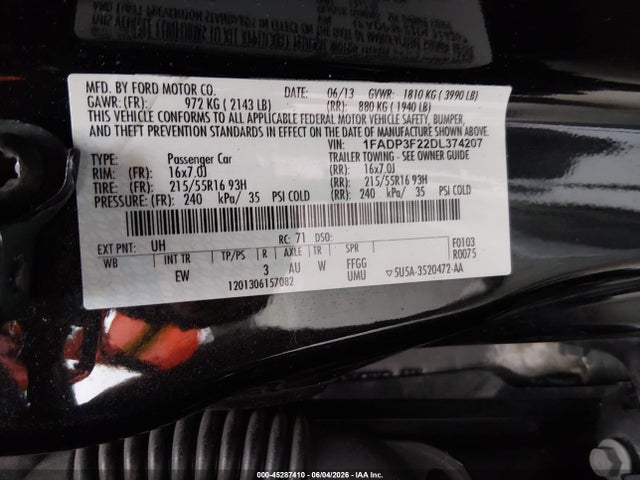 Aukcja sprzedaży 2013 Ford Focus Se, vin: 1FADP3F22DL374207, numer aukcji: 45287410