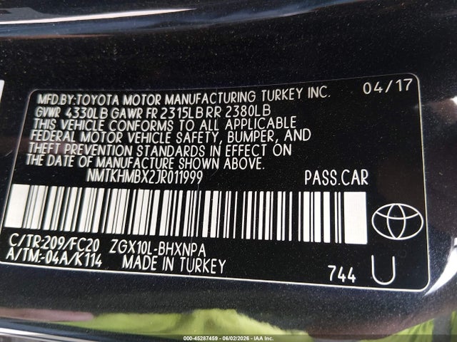 Aukcja sprzedaży 2018 Toyota C-hr Xle Premium, vin: NMTKHMBX2JR011999, numer aukcji: 45287459