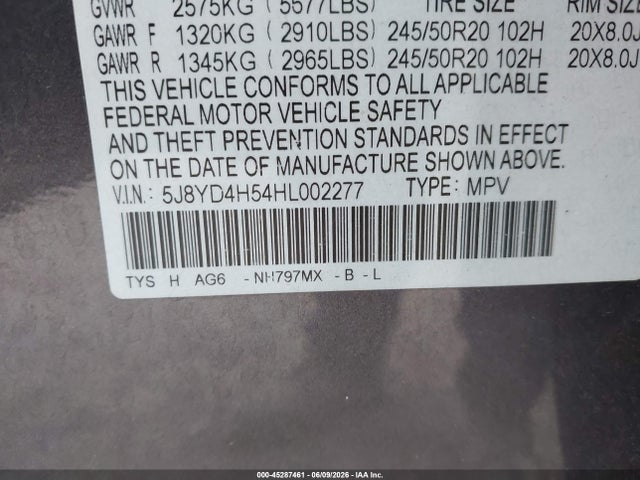 45287461 :رقم المزاد ، 5J8YD4H54HL002277 vin ، 2017 Acura Mdx Technology Package مزاد بيع