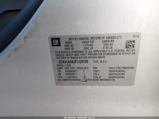 Chevrolet EQUINOX LS 2015 2GNALAEK2F1128756 Image 9