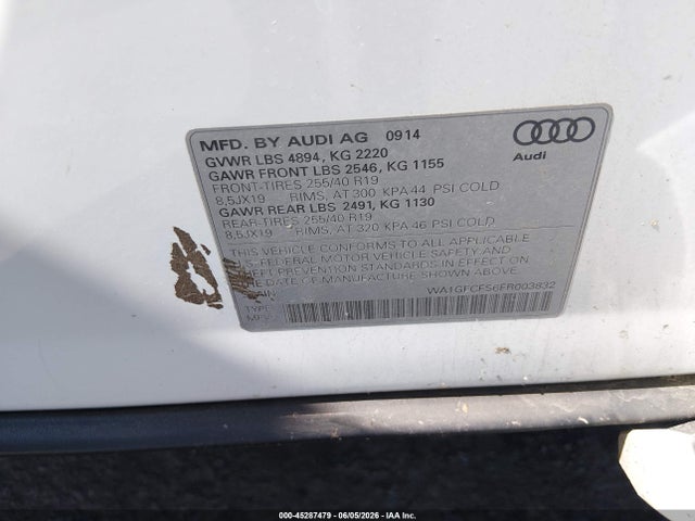 2015 Audi Q3 2.0t Premium Plus მანქანა იყიდება აუქციონზე, vin: WA1GFCFS6FR003832, აუქციონის ნომერი: 45287479