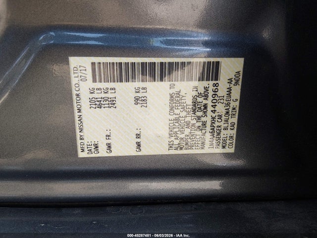 Nissan Maxima 3.5 S 2017 1N4AA6APXHC440968 Image 9