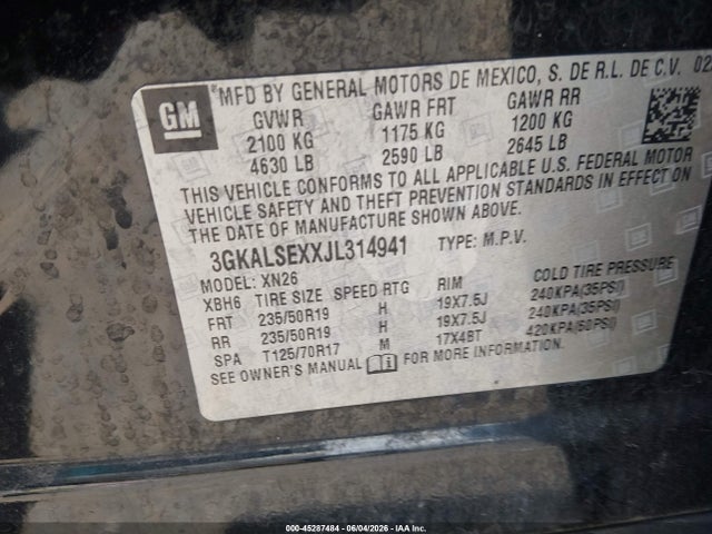 45287484 :رقم المزاد ، 3GKALSEXXJL314941 vin ، 2018 Gmc Terrain Denali مزاد بيع