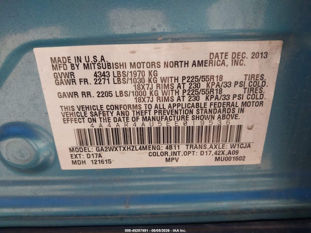 Продажа на аукционе авто 2014 Mitsubishi Outlander Sport Se, vin: 4A4AR4AU5EE019536, номер лота: 45287491