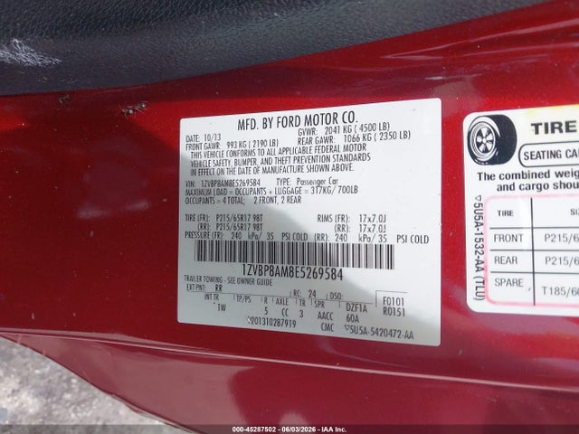 45287502 :رقم المزاد ، 1ZVBP8AM8E5269584 vin ، 2014 Ford Mustang V6 مزاد بيع
