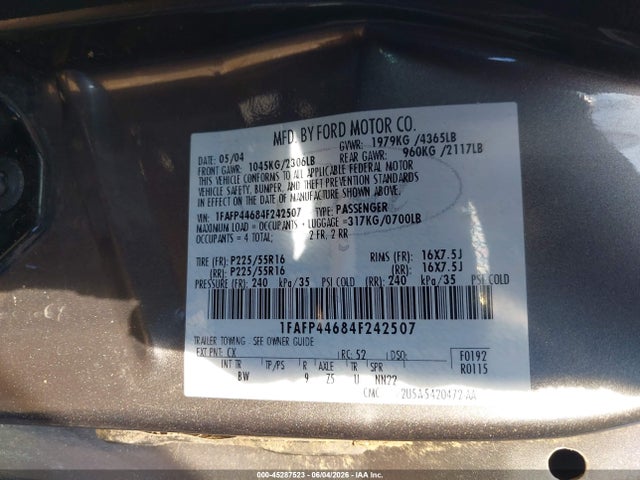 Продаж на аукціоні авто 2004 Ford Mustang, vin: 1FAFP44684F242507, номер лоту: 45287523