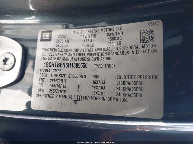 Chevrolet Colorado Wt 2017 1GCHTBEN5H1309656 Image 9