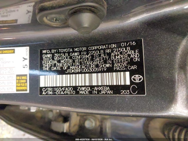 Toyota Prius Two 2016 JTDKBRFU0G3005919 Image 9