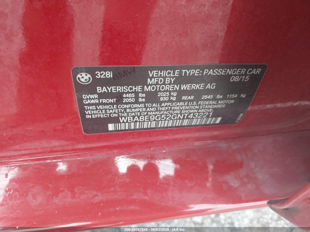 Продажа на аукционе авто 2016 Bmw 328i, vin: WBA8E9G52GNT43221, номер лота: 45287545