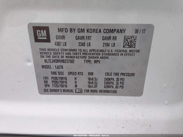 Chevrolet TRAX LS 2017 KL7CJNSBXHB237582 Image 9