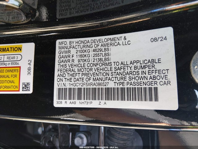 Продаж на аукціоні авто 2024 Honda Accord Hybrid Sport, vin: 1HGCY2F5XRA086527, номер лоту: 45287599