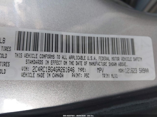 Продаж на аукціоні авто 2016 Chrysler Town & Country Touring, vin: 2C4RC1BG4GR261646, номер лоту: 45287651