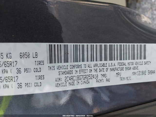 2016 Chrysler Town & Country Touring მანქანა იყიდება აუქციონზე, vin: 2C4RC1BG7GR252410, აუქციონის ნომერი: 45287662