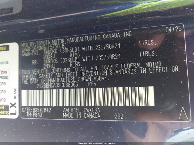 Aukcja sprzedaży 2025 Lexus Rx 350h Premium Plus, vin: 2T2BBMCA0SC088065, numer aukcji: 45287688