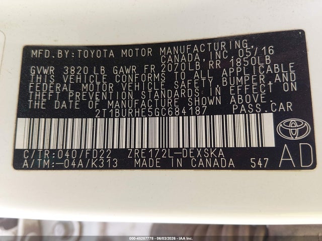 Toyota Corolla S Plus 2016 2T1BURHE5GC684187 Image 9