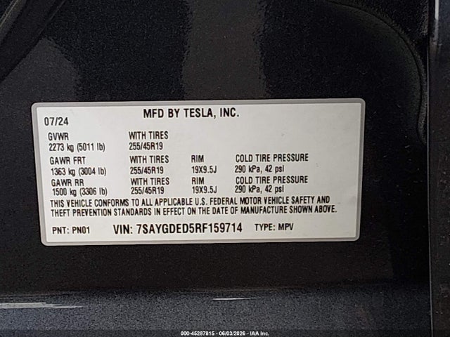 Tesla Model Y 2024 7SAYGDED5RF159714 Image 9