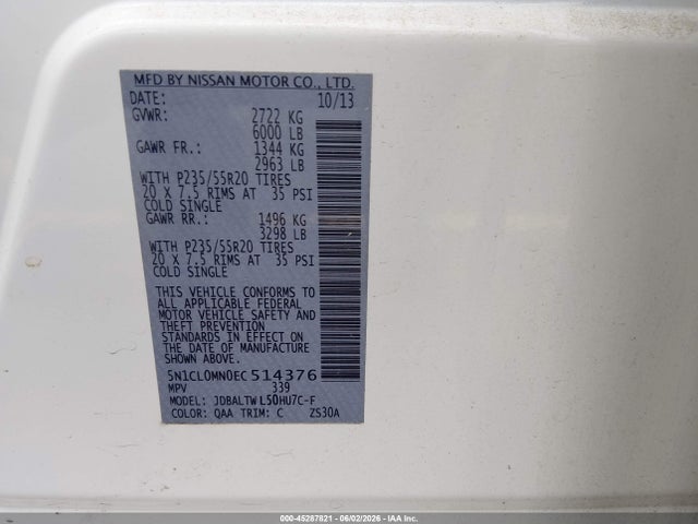 Aukcja sprzedaży 2014 Infiniti Qx60 Hybrid, vin: 5N1CL0MN0EC514376, numer aukcji: 45287821