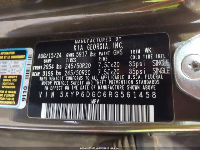 Продажа на аукционе авто 2024 Kia Telluride S, vin: 5XYP6DGC6RG561458, номер лота: 45287820