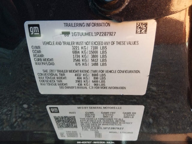 Продажа на аукционе авто 2023 Gmc Sierra 1500 4wd  Short Box Denali Ultimate, vin: 1GTUUHEL1PZ287927, номер лота: 45287837