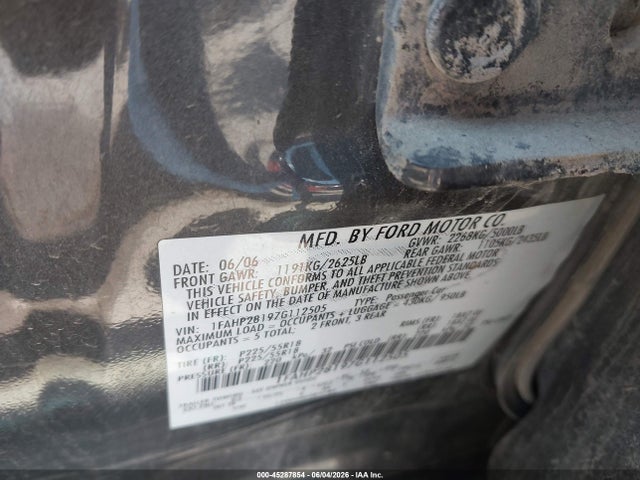 2007 Ford Five Hundred Limited მანქანა იყიდება აუქციონზე, vin: 1FAHP28197G112505, აუქციონის ნომერი: 45287854