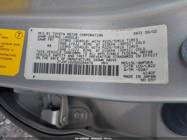 Продаж на аукціоні авто 2002 Lexus Rx 300, vin: JTJHF10U920284478, номер лоту: 45287890