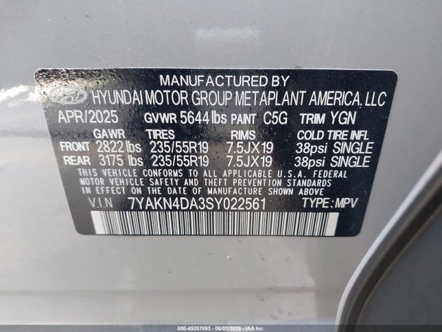 Aukcja sprzedaży 2025 Hyundai Ioniq 5 Sel, vin: 7YAKN4DA3SY022561, numer aukcji: 45287893