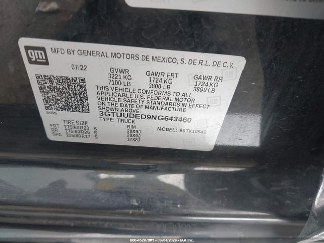 Aukcja sprzedaży 2022 Gmc Sierra 1500 4wd  Short Box Slt, vin: 3GTUUDED9NG643460, numer aukcji: 45287903