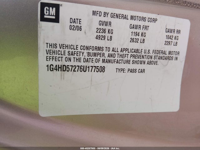 Продаж на аукціоні авто 2006 Buick Lucerne Cxl, vin: 1G4HD57276U177508, номер лоту: 45287955