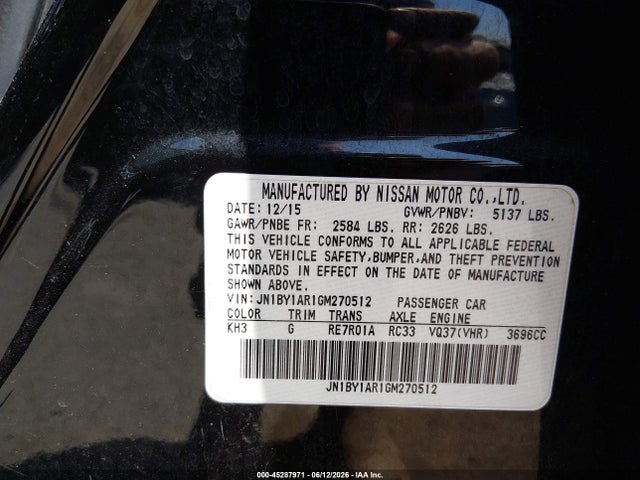 Aukcja sprzedaży 2016 Infiniti Q70 3.7x, vin: JN1BY1AR1GM270512, numer aukcji: 45287971