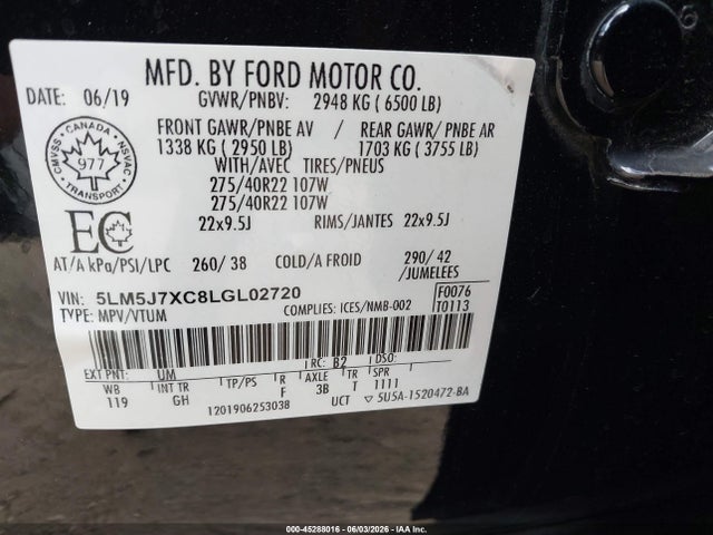 45288016 :رقم المزاد ، 5LM5J7XC8LGL02720 vin ، 2020 Lincoln Aviator Reserve مزاد بيع