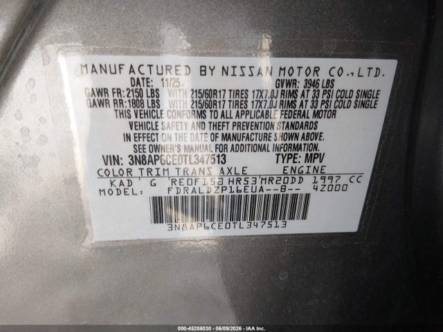 3N8AP6CE0TL347513 Nissan KICKS SV