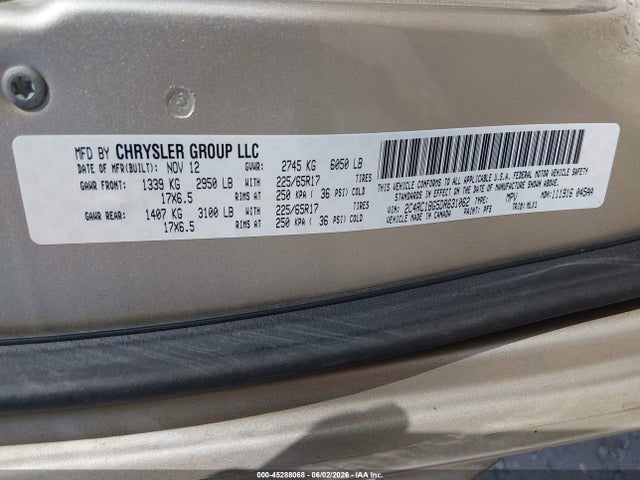 45288068 :رقم المزاد ، 2C4RC1BG5DR631062 vin ، 2013 Chrysler Town & Country Touring مزاد بيع