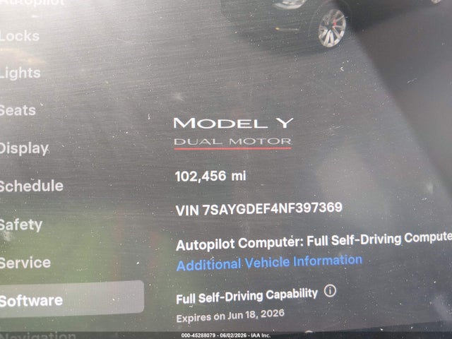 2022 Tesla Model Y Performance Dual Motor All-wheel Drive მანქანა იყიდება აუქციონზე, vin: 7SAYGDEF4NF397369, აუქციონის ნომერი: 45288079
