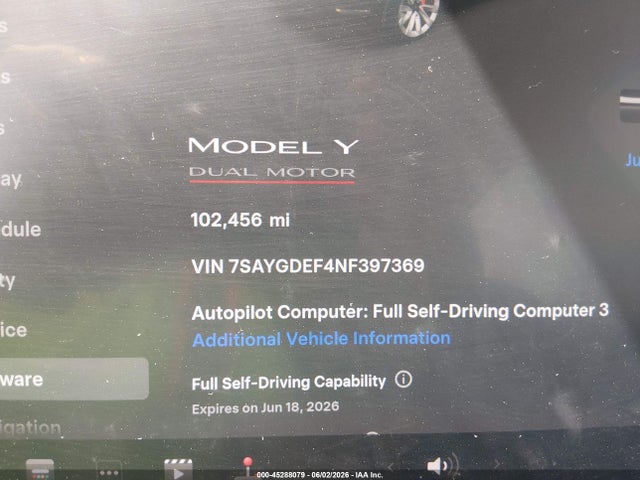 2022 Tesla Model Y Performance Dual Motor All-wheel Drive მანქანა იყიდება აუქციონზე, vin: 7SAYGDEF4NF397369, აუქციონის ნომერი: 45288079