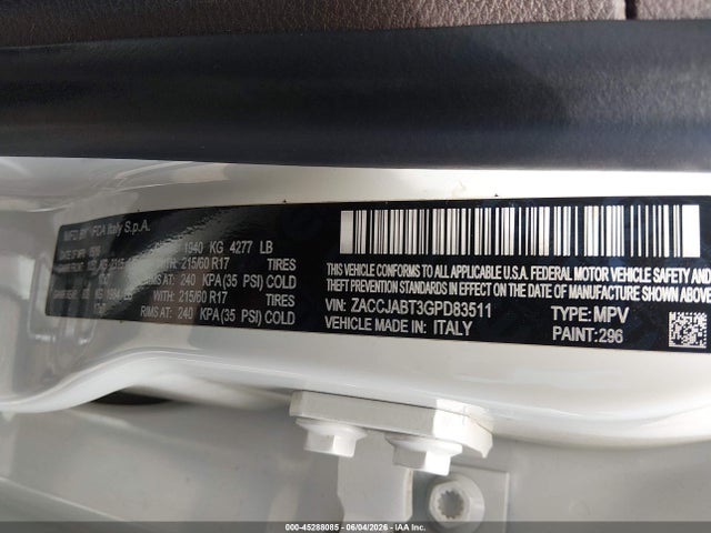 Продаж на аукціоні авто 2016 Jeep Renegade Latitude, vin: ZACCJABT3GPD83511, номер лоту: 45288085