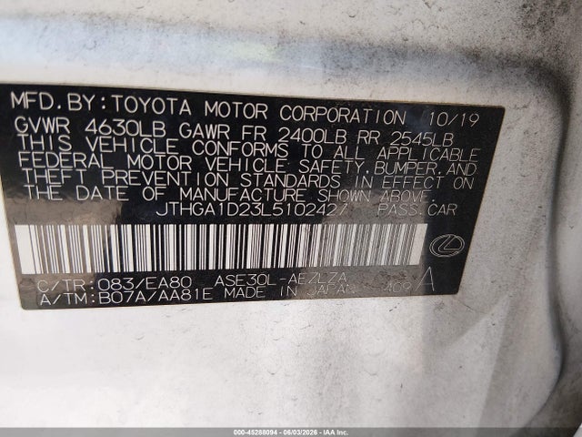Lexus IS 300 2020 JTHGA1D23L5102427 Image 9