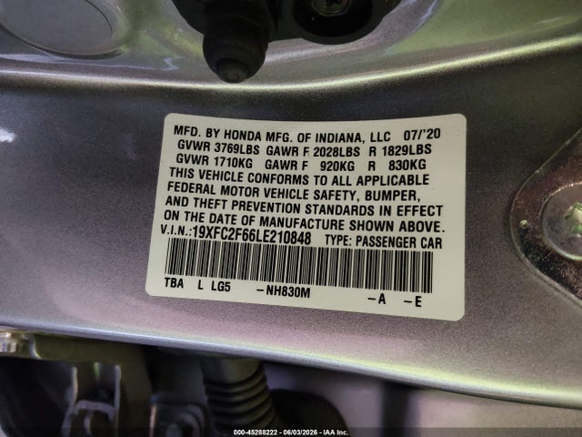 Honda Civic Lx 2020 19XFC2F66LE210848 Image 9