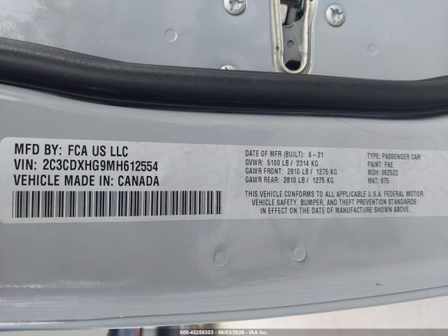 2C3CDXHG9MH612554 Dodge Charger Gt Rwd