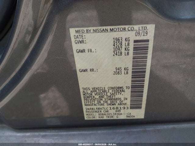 1N4BL4BV7LC168193 Nissan Altima S Fwd