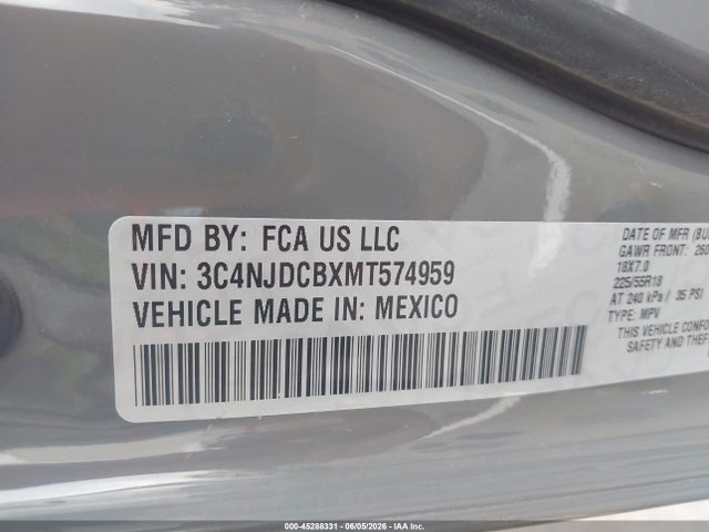 Продажа на аукционе авто 2021 Jeep Compass Limited 4x4, vin: 3C4NJDCBXMT574959, номер лота: 45288331