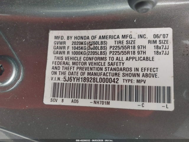 2008 Honda Element Sc მანქანა იყიდება აუქციონზე, vin: 5J6YH18928L000042, აუქციონის ნომერი: 45288332