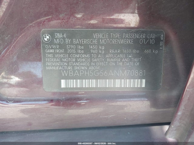 45288357 :رقم المزاد ، WBAPH5G56ANM70881 vin ، 2010 Bmw 328i مزاد بيع