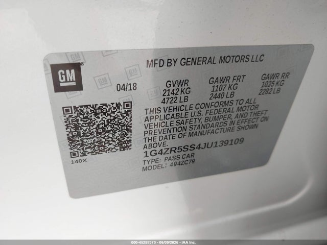 Aukcja sprzedaży 2018 Buick Lacrosse Premium, vin: 1G4ZR5SS4JU139109, numer aukcji: 45288370
