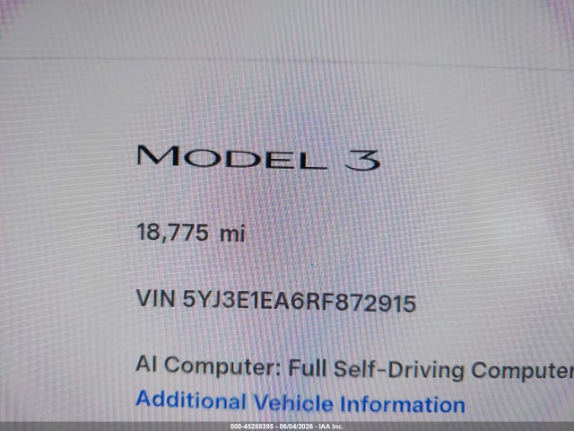 5YJ3E1EA6RF872915 Tesla Model 3 Long Range Dual Motor All-wheel Drive/rear-wheel Drive